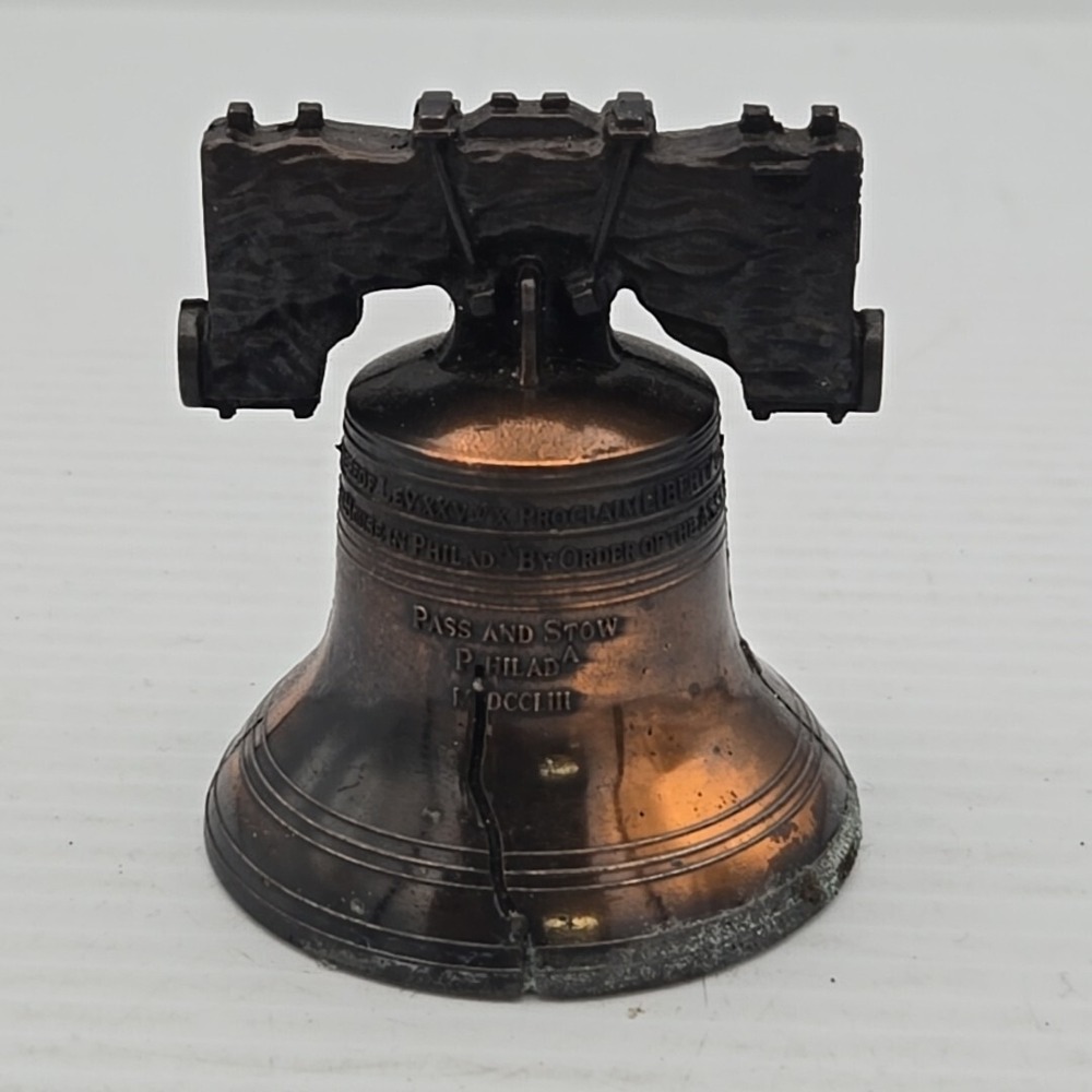 Miniature Metal Liberty Bell 2.5 Replica Copper Brass Souvenir Vintage Brown